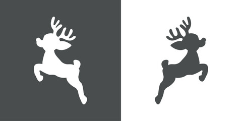 Tiempo de Navidad. Logo con silueta de joven reno Rudolph o cervatillo saltando o volando para su uso en invitaciones y felicitaciones