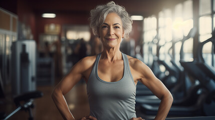 Happy mature woman at gym Image