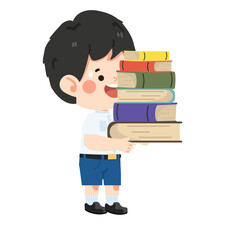  kid student carrying a pile of books
