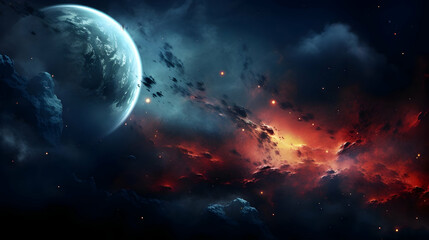 Planets and galaxy, cosmos, physical cosmology, science fiction wallpaper. Beauty of deep space, Generated With Ai.