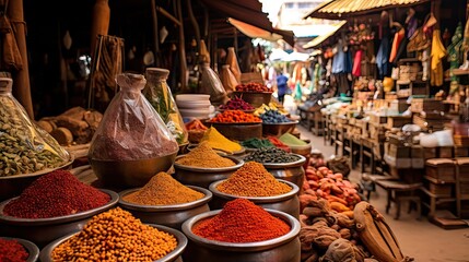A traditional street market filled with colorful and tasty spices, Generative AI - obrazy, fototapety, plakaty