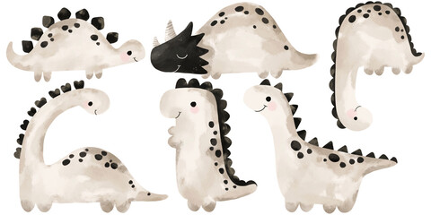 watercolor simple dragon illustration. Childhood fantasy animal, dino and dinosaur. Btown hand painted dinos. Collection © Ilona