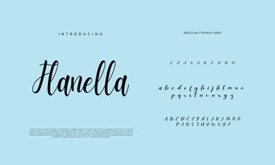 Obraz premium Abstract Calligraphy font alphabet. Minimal modern urban fonts for logo, brand etc. Typography typeface uppercase lowercase and number. vector illustration 