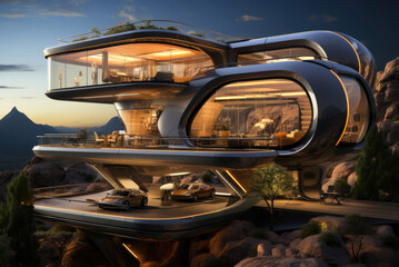 Fototapeta premium Streamlined shapes of the exterior of the house of the future