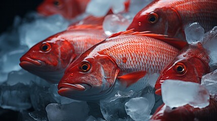 Red fishes on ice. Generative AI.