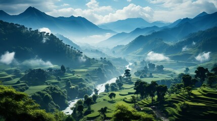 Naklejka premium Rice terrace. Generative AI.