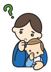 疑問を持つパパと赤ちゃん