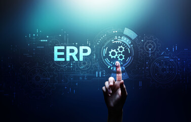 Obraz premium ERP Enterprise resources planning SAP business process automation internet technology concept.