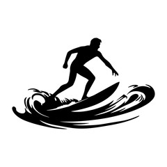silhouettes of a surfer surfing the waves on his surfboard, Surfer and big wave vector illustrator.