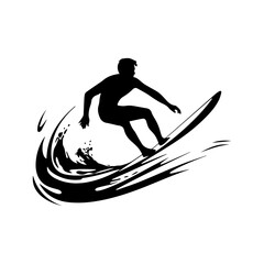 silhouettes of a surfer surfing the waves on his surfboard, Surfer and big wave vector illustrator.