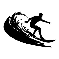 silhouettes of a surfer surfing the waves on his surfboard, Surfer and big wave vector illustrator. - obrazy, fototapety, plakaty