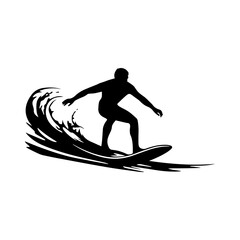 silhouettes of a surfer surfing the waves on his surfboard, Surfer and big wave vector illustrator.