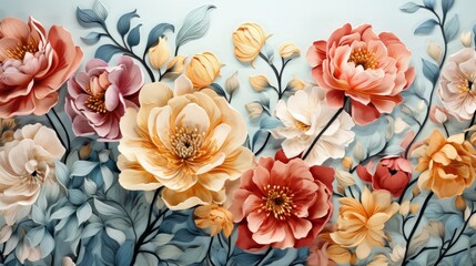 Fototapeta premium Seamless boho floral watercolor background. Generative AI.