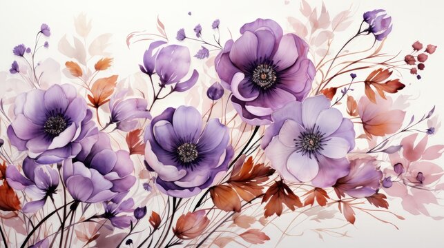 Seamless boho floral watercolor background. Generative AI.