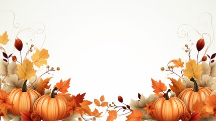 Thanksgiving Watercolor Border Frame Harvest Autumn Foliage Celebration with Festive Leaves on a white background