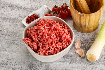 Minced beef meat in the bowl