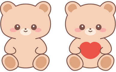 ハートを持つかわいいくまのぬいぐるみセット