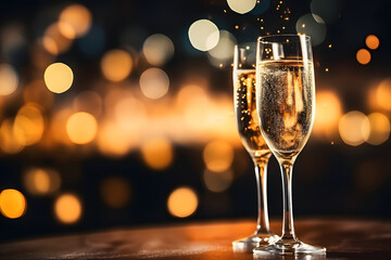 two glasses of champagne on the background