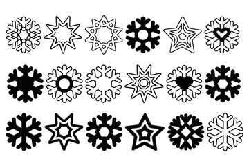 vector set of snowflake silhouettes isolated on white background. christmas snowflake shapes. winter snowflake collection. christmas decoration