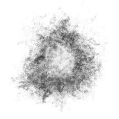 Black color powder explosion isolated on transparent background. Royalty high-quality free stock PNG image of Black powder explosion. Colorful dust explode. Paint Holi, Black dust particles splash