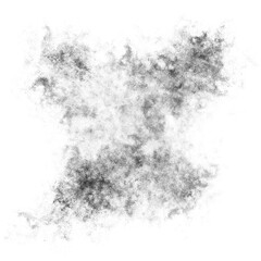 Black color powder explosion isolated on transparent background. Royalty high-quality free stock PNG image of Black powder explosion. Colorful dust explode. Paint Holi, Black dust particles splash