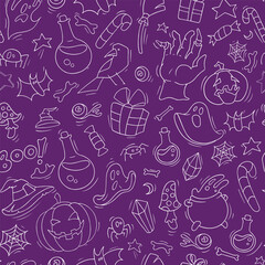 Halloween seamless pattern with pumpkins, ghosts