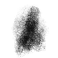 Black color powder explosion isolated on transparent background. Royalty high-quality free stock PNG image of Black powder explosion. Colorful dust explode. Paint Holi, Black dust particles splash