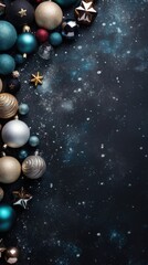 Christmas card with christmas tree and balls. 3 d rendering.