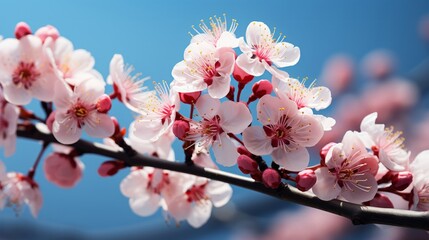 Spring background with cherry flowers. Generative AI.