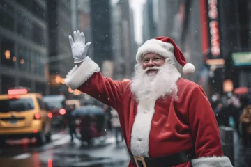 Crédence de cuisine en verre imprimé TAXI de new york A photo of Santa Claus hailing a taxi cab in New York City
