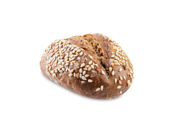 Sesame seeds rye buns on a white isolated background