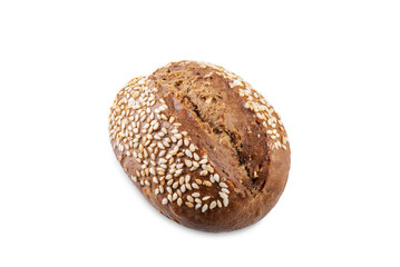 Sesame seeds rye buns on a white isolated background
