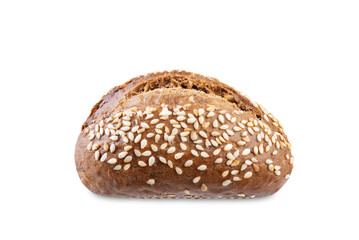 Sesame seeds rye buns on a white isolated background