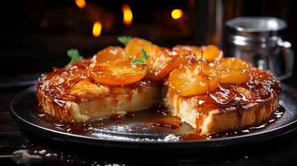 Tarte tatin upside down apple tart traditional. Generative AI.