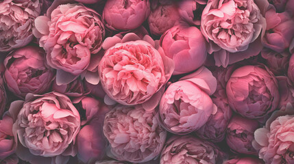Floral background with pink peonies in vintage toning