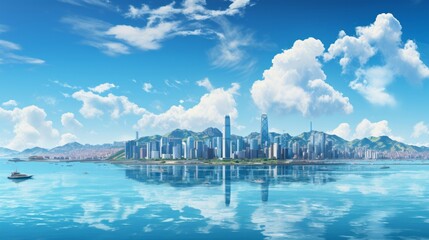 The breathtaking skyline of Hong Kong pop art. Generative AI.