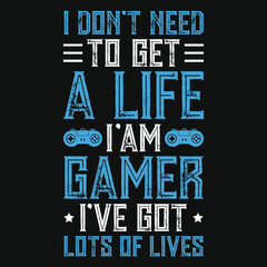 Gaming typography vintage graphics tshirt design