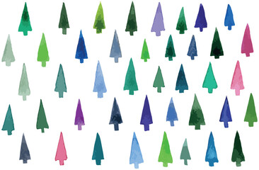 Pattern - Set of Christmas trees on a white background. Forest. Happy New Year. Merry Christmas. Template for banner, greeting card, postcard, print. Vector illustration.