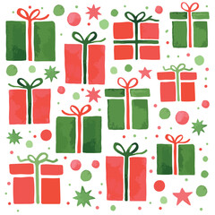 Pattern from a set of christmas gift boxes on white background. New year and Christmas gift boxes. Perfect for print, packaging design, banner, postcard. Vector illustration.