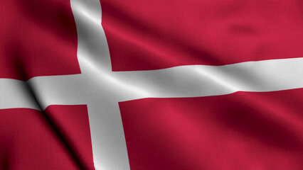 Obraz premium Denmark Flag. Waving Fabric Satin Texture of the Flag of Denmark 3D illustration. Real Texture Flag of the Denmark