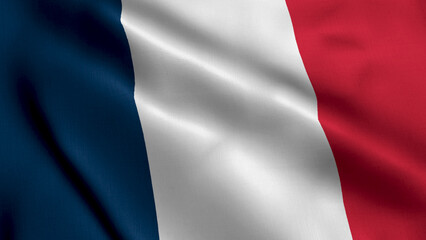 France Flag. Waving  Fabric Satin Texture of the Flag of France 3D illustration. Real Texture Flag...