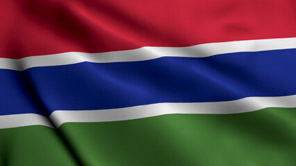 Gambia Flag. Waving  Fabric Satin Texture of the Flag of Gambia 3D illustration. Real Texture Flag of the Gambia