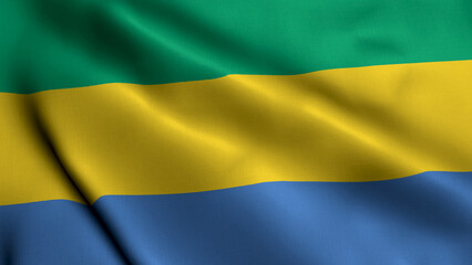 Gabon Flag. Waving  Fabric Satin Texture of the Flag of Gabon 3D illustration. Real Texture Flag of the Gabon