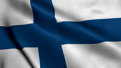 Finland Flag. Waving  Fabric Satin Texture of the Flag of Finland 3D illustration. Real Texture Flag of the Finland