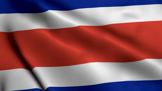 Costa Rica Flag. Waving  Fabric Satin Texture of the Flag of Costa Rica 3D illustration. Real Texture Flag of the Costa Rica