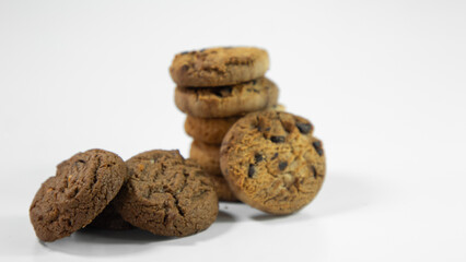Chocolate chip cookies isolated on white background. Cookies with chocolate chips clip art