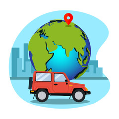 travel car against the background of the earth. vector