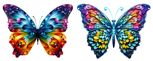 Fototapeta premium Colorful butterfly with intricate patterns. Transparent background