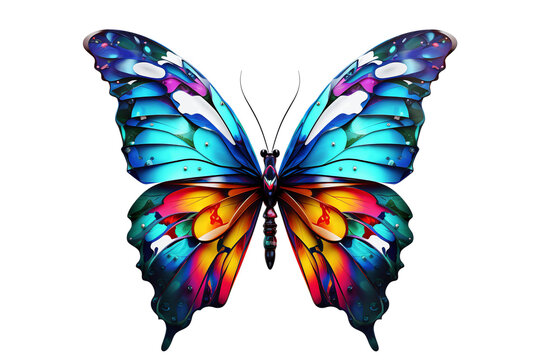 Colorful butterfly with intricate patterns. Transparent background
