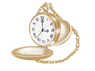 レトロな金色の懐中時計　高価な時計　美しい時計　持ち運べる時計　アンティークな時計 - obrazy, fototapety, plakaty